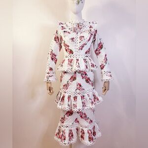 🌹 Romantic Floral Lace Ruffle Maxi Dress (Statement Piece)